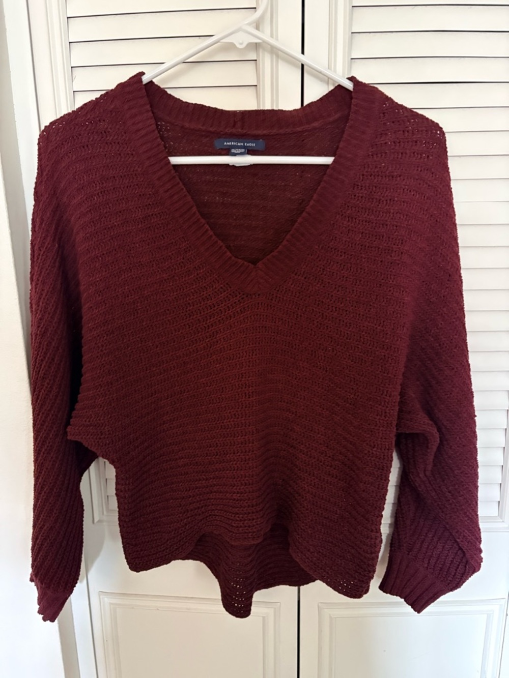 American Eagle Outfitters Women's V-Neck Knit Sweater - Wine